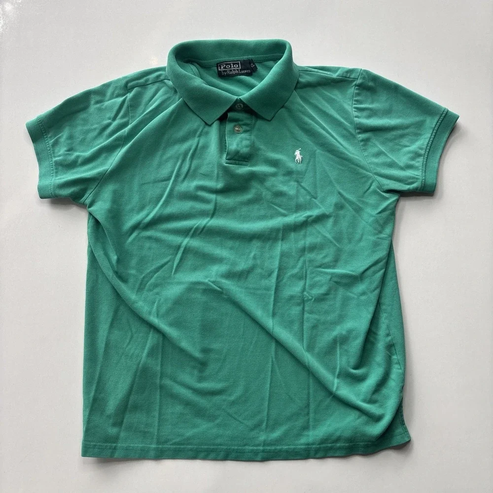 VINTAGE Polo Ralph Lauren Shirt Mens XL Teal 100% Cotton Jersey Fabric Pony *